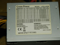 Vand sursa 420W Green power LPE2-420W, 4x molex, 24 pini mobo, 4pini CPU, 1x Floppy, vent 80mm foto