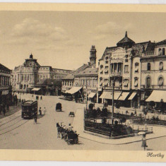 Oradea Nagyvarad piata Horthy Miklos ter tramvai birja caruta in centrul orasului ilustrata a anilor 1940