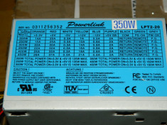 Vand sursa 350W PowerLink LPT2-20 4x molex, 20 pini mobo, 4pini CPU, 1x Floppy, vent 80mm foto