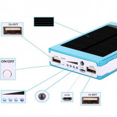 Baterie externa solara 30000 mAh Dual USB 1A &amp;amp; 2A, conectori micro USB, iPhone 4/4S, Samsung, universal USB, albastra sau neagra foto