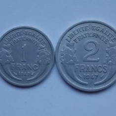 LOT 2 MONEDE FRANTA -1 FRANC, 2 FRANCS - XF