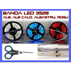 BANDA 60 LED LEDURI 3528 / METRU - ALB 6000K (ALBA), ROSU (ROSIE), ALBASTRU (ALBASTRA), GALBEN (GALBENA), RGB - IMPERMEABILA FLEXIBILA - PRET PE 10 CM