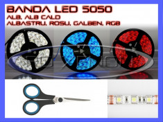 BANDA 60 LED LEDURI 5050 / METRU - ALB 6000K (ALBA), ROSU (ROSIE), ALBASTRU (ALBASTRA), GALBEN (GALBENA), RGB - IMPERMEABILA FLEXIBILA - PRET PE 10 CM foto