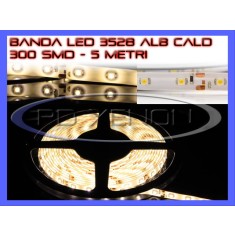 ROLA BANDA 300 LED - LEDURI SMD 3528 ALB CALD 3000K (ALBA, ALBE) - 5 METRI, IMPERMEABILA (WATERPROOF), FLEXIBILA