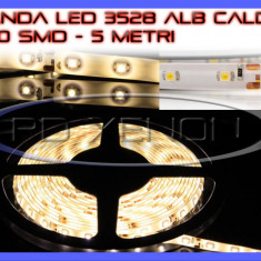 ROLA BANDA 300 LED - LEDURI SMD 3528 ALB CALD 3000K (ALBA, ALBE) - 5 METRI, IMPERMEABILA (WATERPROOF), FLEXIBILA