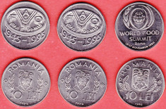 10 SETURI COMPLETE DE 3 MONEDE COMEMORATIVE 10 lei-fao 1995-1996-diferite foto