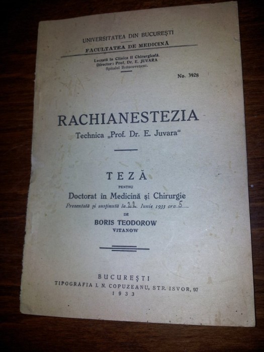 RACHIANESTEZIA TECHNICA PROF DR E DJUVARA 1933