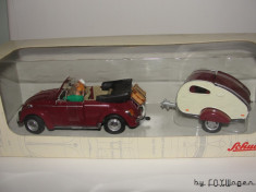 Macheta VW Kafer Cabrio cu remorca Schuco JL 1/43 foto