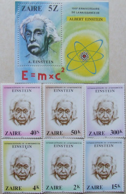 ZAIR 1979 - ALBERT EINSTEIN 6 VALORI SI 1 S/S, NEOBLITERATE - ZA 022 foto