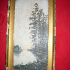 Tablou vechi ,ulei pe panza -Peisaj Chinezesc ,semnat , sf.sec.XIX-inc.sec.XX