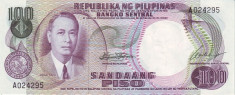 Filipine 100 Piso (nedatata~1969, Marcos - Calalang ) P-147a UNC !!! foto