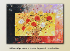 Tablou modern in cutit - Buchet de trandafiri stilizati - 100x70cm LIVRARE GRATUITA 24-48h foto