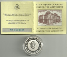 Medalie moneda BNR 125 Ani , 2005, nr 484, ARGINT cu Caseta si Certificat BNR foto