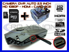 CARD 8GB + CAMERA VIDEO DVR-027 AUTO DVR CU INREGISTRARE HD 1080p CICLICA - DISPLAY 2,5 INCH, HDMI, INFRAROSU, SENZOR MISCARE, MARTOR ACCIDENT foto