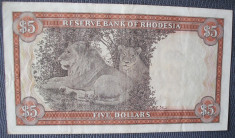 Rhodesia 5 Dolari / Dollars 1972 P 32a ( watermark C.Rhodes ) aproape NECIRCULATA ! RARITATE ! foto