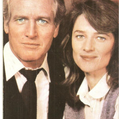 CPI (B4054) PAUL NEWMAN SI CHARLOTTE RAMPLING, CARTE POSTALA ILUSTRATA, CASA FILMULUI ACIN, SCRISA SI NECIRCULATA