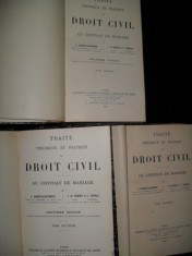 Traite theorique et pratique de droit civil, CONTRAT DE MARIAGE , 1900, 3 vol foto