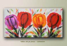 Tablou modern floral - Lalele - ulei pe panza 120x60cm LIVRARE GRATUITA 24-48h foto