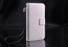 Husa / toc piele bovina iPhone 4 / 4s lux, tip flip cover portofel, alba foto