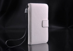 Husa protectie piele de bovina iPhone 4 / 4s lux, tip flip cover portofel, alba foto