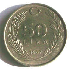 G2. TURCIA 50 LIRA 1987, 9.00 g., Copper-Nickel-Zinc, 26.8 mm AUNC ** foto