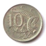 G2. AUSTRALIA 10 CENTS CENTI 1970, 5.65 g., Copper-Nickel, 23.5 mm **, Australia si Oceania