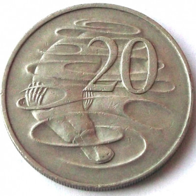 G2. AUSTRALIA 20 CENTS CENTI 1966, 11.40 g., Copper-Nickel, 28.4 mm ** foto