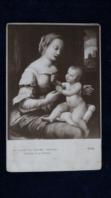 131-Muzeul Louvru-Raphael-Vierge a la chaise-Reproducere pictura- circulat 1910 foto