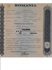 V&amp;amp;acirc;nd Certificat de actionar contin&amp;amp;acirc;nd 912 actiuni Dacia Pitesti foto