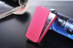 Husa / toc protectie piele iPhone 5, 5s lux, tip flip cover, culoare - roz - LIVRARE GRATUITA prin Posta la plata cu cardul foto