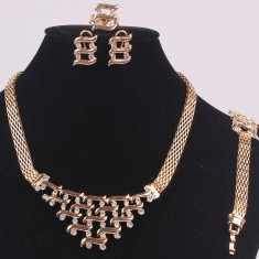 Statement-Set de bijuterii Aur placat 18k, Cristale Swarovski : cercei, colier, bratara,inel 349 foto