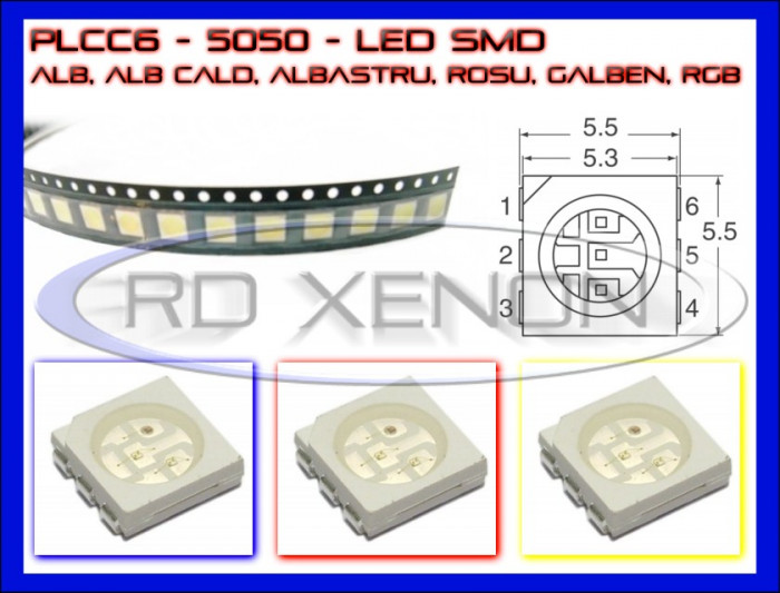 SET 10 BUC LED LEDURI SMD PLCC6 5050 - ILUMINARE INTERIOR AUTO, BORD