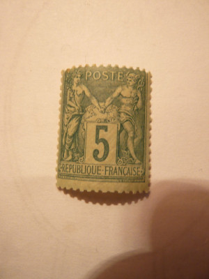 Timbru 5 C verde tip II 1877 Franta , tip alegorie foto