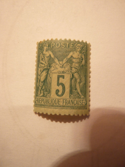 Timbru 5 C verde tip II 1877 Franta , tip alegorie
