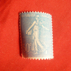 Timbru 25 C albastru 1903 Franta ,tip Semeuse ,fond ligne, sarniera