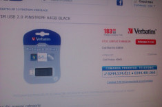 USB Verbatim PINSTRIPE 64GB 49065, Black SIGILAT foto