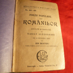 V.Alecsandri - Poeziile Populare ale Romanilor ,introd. I.Bentoiu -BPT 1909