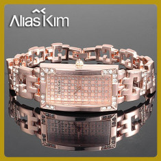 Ceas dama ALIAS KIM (SUA) by FOSSIL auriu aur roz gold cu pietre cristale albe lux elegant, pret site 125 $+cutie cadou+card garantie-ideal MARTISOR foto