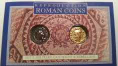 Set Pliant 2 monede Romane - Aureus of Nero - Denarius of Titus - Reporduceri - Cadou Colectionar foto