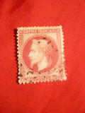Timbru 80 C roz Napoleon III incoronat , 1867 Franta ,dantelat , stamp.