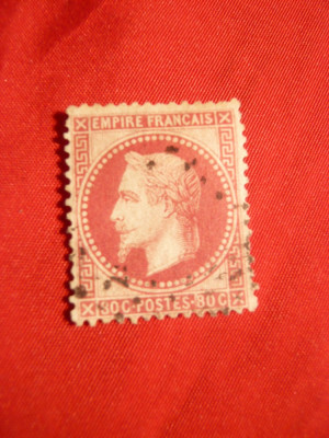 Timbru 80 C roz Napoleon III incoronat , 1867 Franta ,dantelat , stamp. foto
