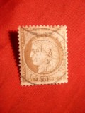 Timbru 10 C brun pe roz ,Mariana , 1875 Franta ,dantelat , stamp.