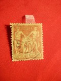 Timbru 20 C rosu pe verde 1884 Alegorie tip II Franta , stamp.