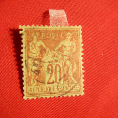 Timbru 20 C rosu pe verde 1884 Alegorie tip II Franta , stamp.