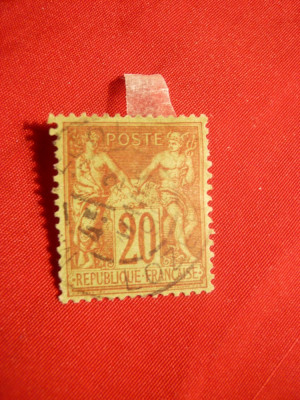 Timbru 20 C rosu pe verde 1884 Alegorie tip II Franta , stamp. foto