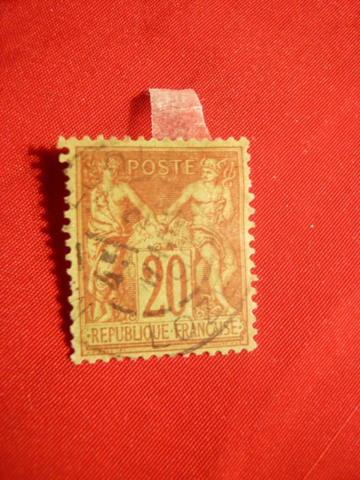 Timbru 20 C rosu pe verde 1884 Alegorie tip II Franta , stamp.