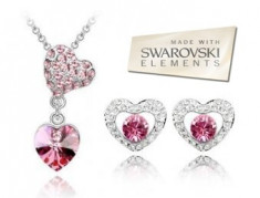 Set bijuterii -Love-Cristal tip Swarovski Elements, placat cu aur alb 18 k foto