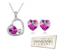 Set bijuterii -Heart-Cristal tip Swarovski Elements, placat cu aur alb 18 k foto