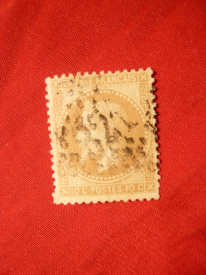 Timbru 10 C bistr. Napoleon III , 1867 Franta ,dantelat , stamp. foto