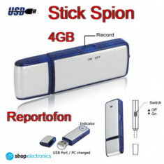 4GB Reportofon Profesional Spionaj 192kbps + Memory Stick USB | Autonomie 16 ORE | Testat 100% | Garantie 12 luni | SPY | Spion + CADOU!!! foto